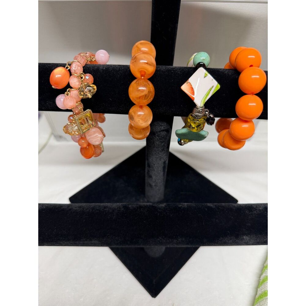 4 Vintage Chunky Stretch Bracelets Plastic orange tones OSFA